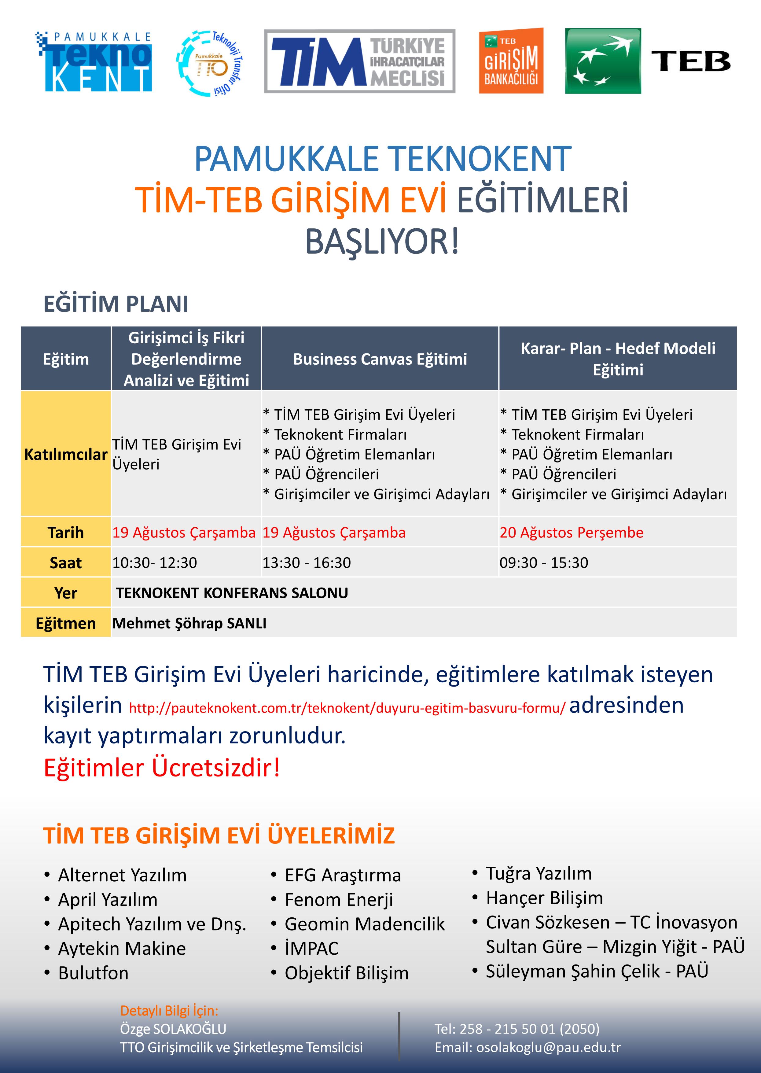 PAMUKKALE TEKNOKENT TİM-TEB GİRİŞİM EVİ EĞİTİMLERİ BAŞLIYOR!